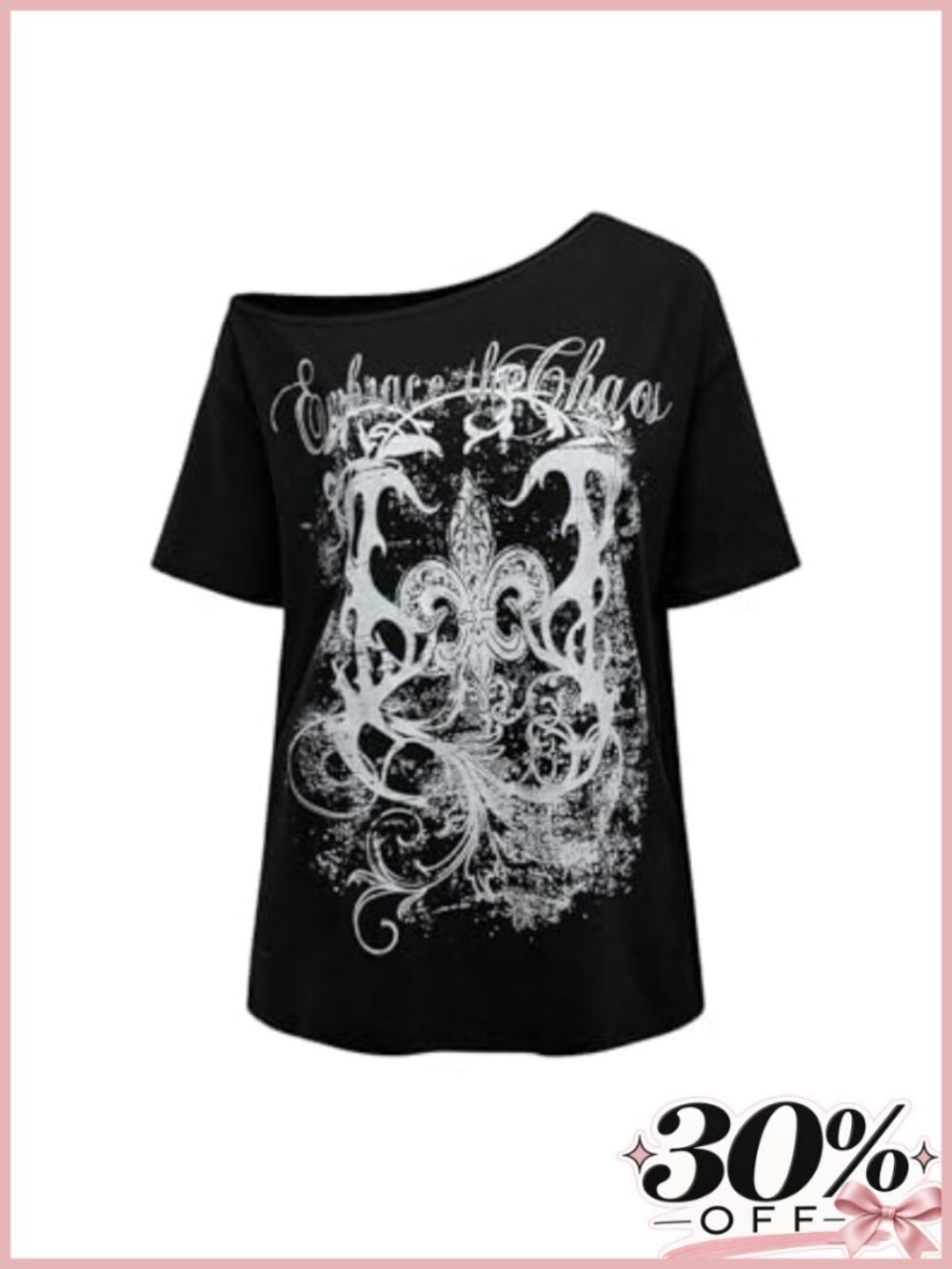 Y2K Grunge Off Shoulder Graphic Tee Plus Size Oversized Baggy T-Shirt